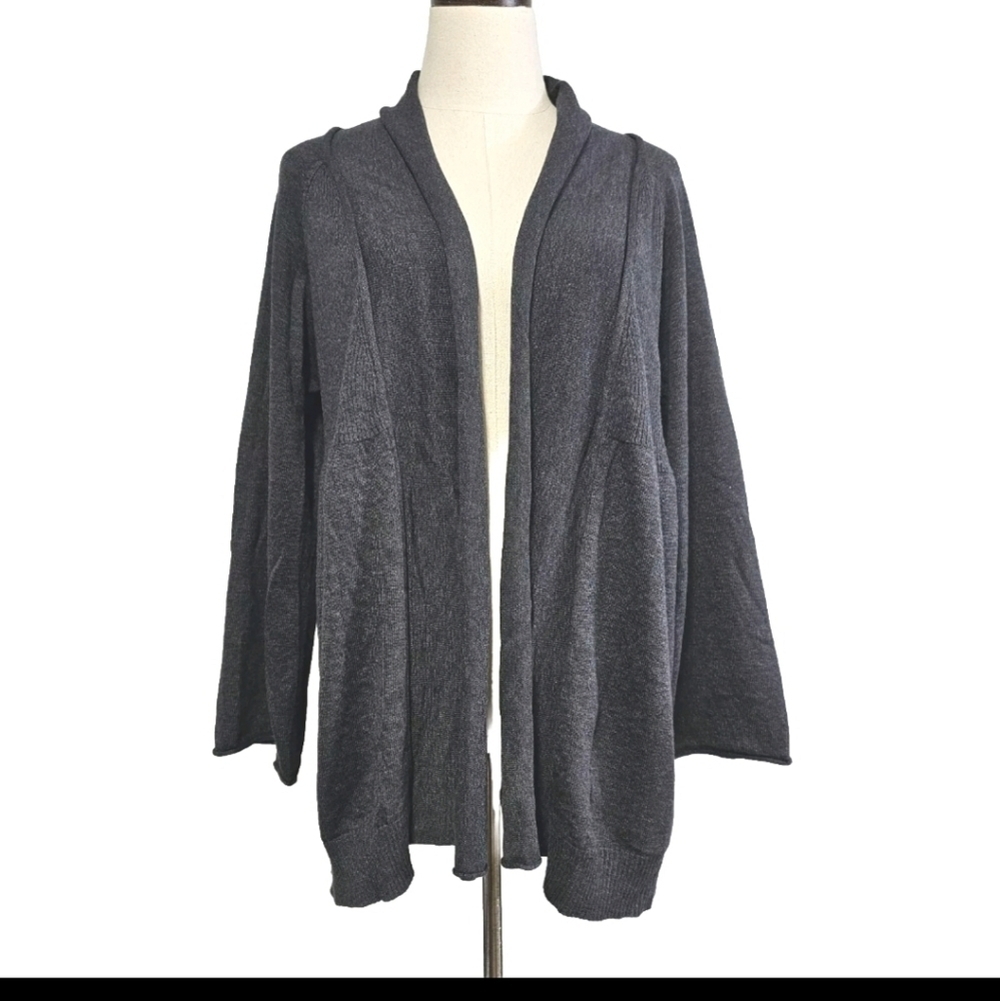 New Studio M Gray Ribbed Medium Casual Minimal Versatile  Open Cardigan Sweater